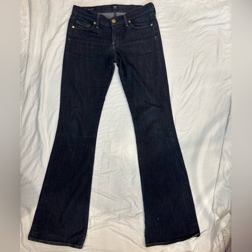 Citizens Of Humanity Dark Blue Flared Low Rise Jeans